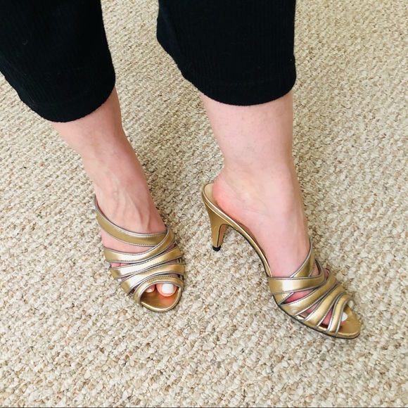 Miu Miu gold metallic strappy slip on mule sandals - Picture 3 of 12